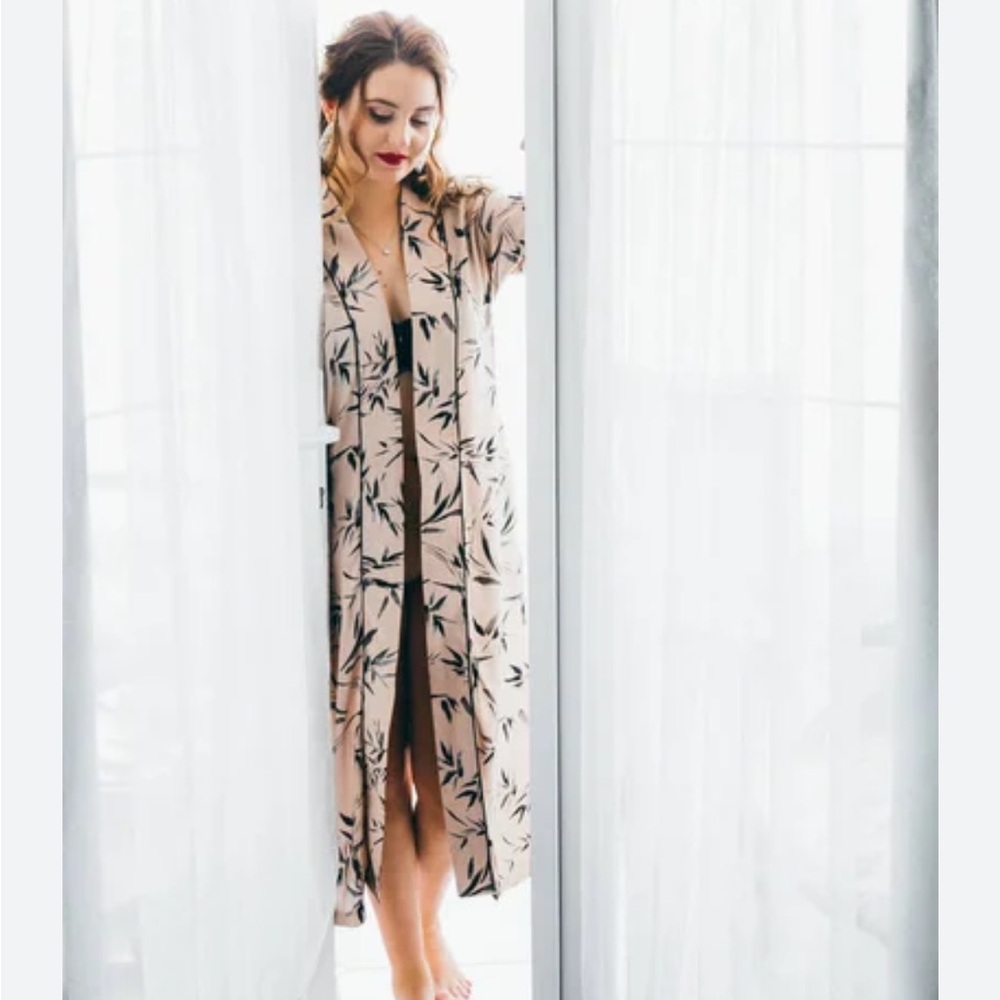 Topshop Bamboo Print Duster Kimono Peach Dusty Pink